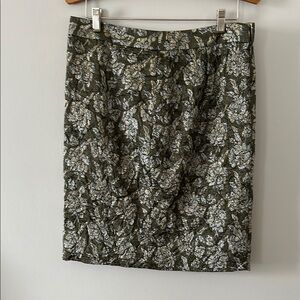 JCrew metallic Floral Green Skirt sz 10